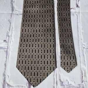 Bill Robinson Tie Gold Black Geometric 100% Silk Hand Made Dress Necktie Mens